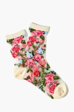 Sheer Floral Crew Socks