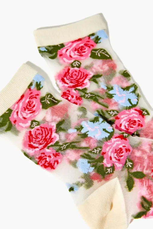 Sheer Floral Crew Socks