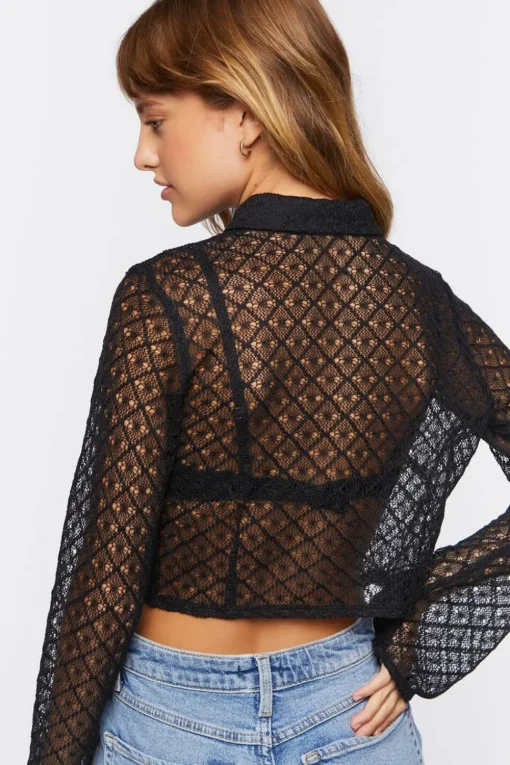 Sheer Lace Split-Hem Shirt