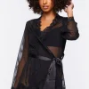 Sheer Lace-Trim Lingerie Robe