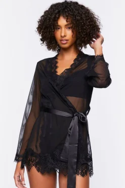 Sheer Lace-Trim Lingerie Robe