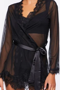 Sheer Lace-Trim Lingerie Robe