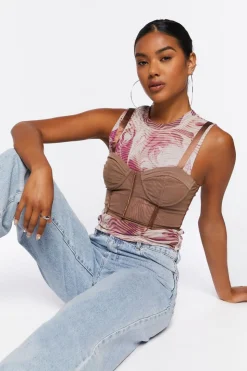 Sheer Mesh Corset Crop Top
