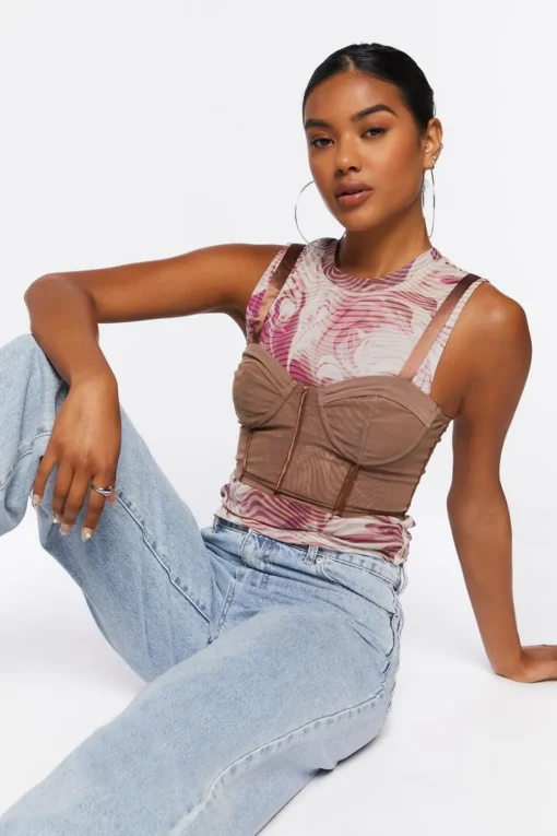 Sheer Mesh Corset Crop Top