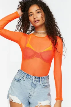 Sheer Mesh Long-Sleeve Bodysuit