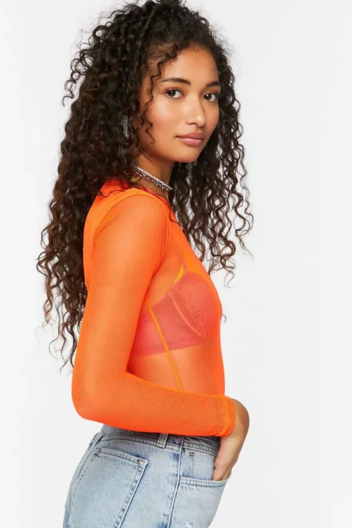 Sheer Mesh Long-Sleeve Bodysuit
