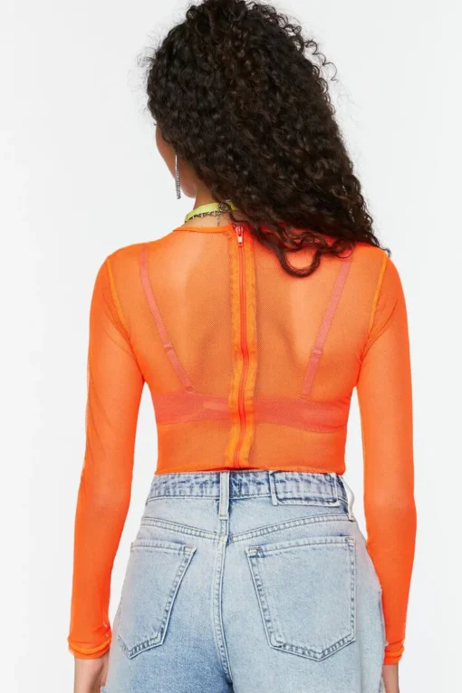 Sheer Mesh Long-Sleeve Bodysuit