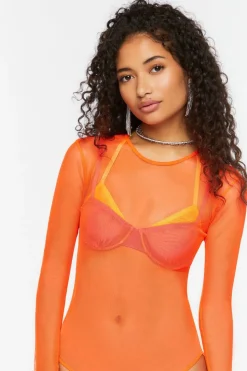 Sheer Mesh Long-Sleeve Bodysuit