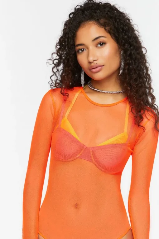Sheer Mesh Long-Sleeve Bodysuit