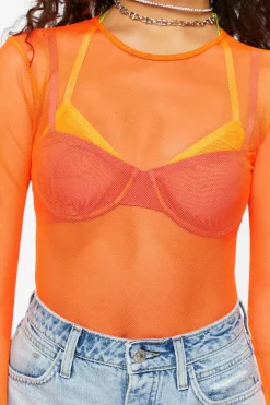Sheer Mesh Long-Sleeve Bodysuit