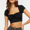 Shirred Cap-Sleeve Crop Top