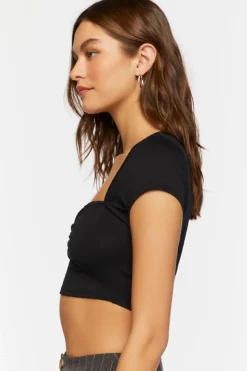 Shirred Cap-Sleeve Crop Top