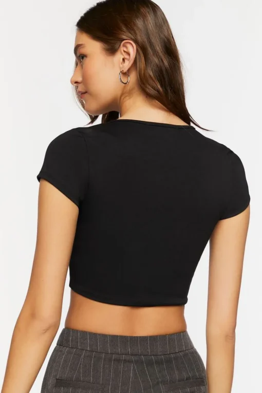 Shirred Cap-Sleeve Crop Top