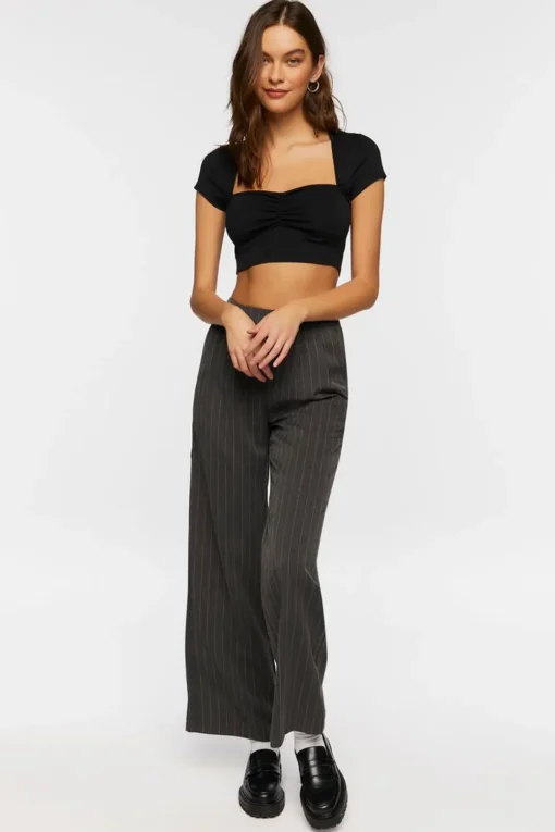 Shirred Cap-Sleeve Crop Top