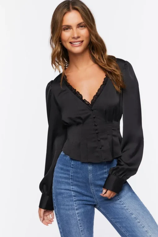 Shirred Lace-Trim Top
