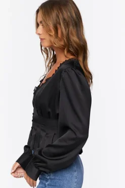 Shirred Lace-Trim Top