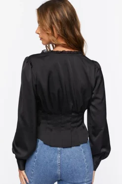 Shirred Lace-Trim Top