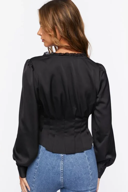 Shirred Lace-Trim Top
