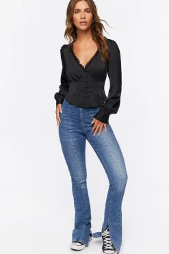 Shirred Lace-Trim Top