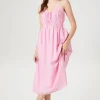 Shirred Poplin Midi Dress
