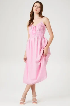 Shirred Poplin Midi Dress