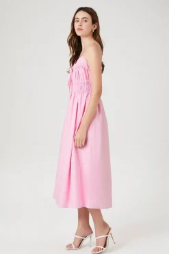 Shirred Poplin Midi Dress
