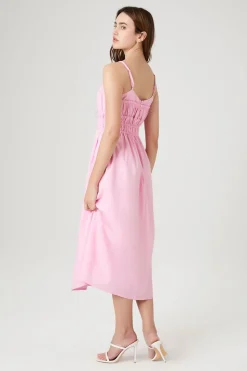 Shirred Poplin Midi Dress