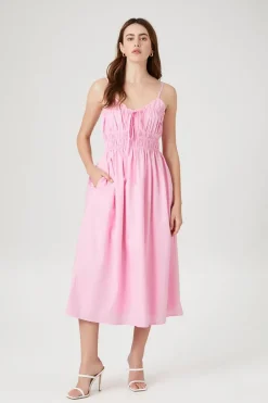 Shirred Poplin Midi Dress