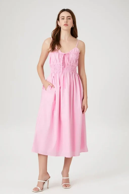 Shirred Poplin Midi Dress