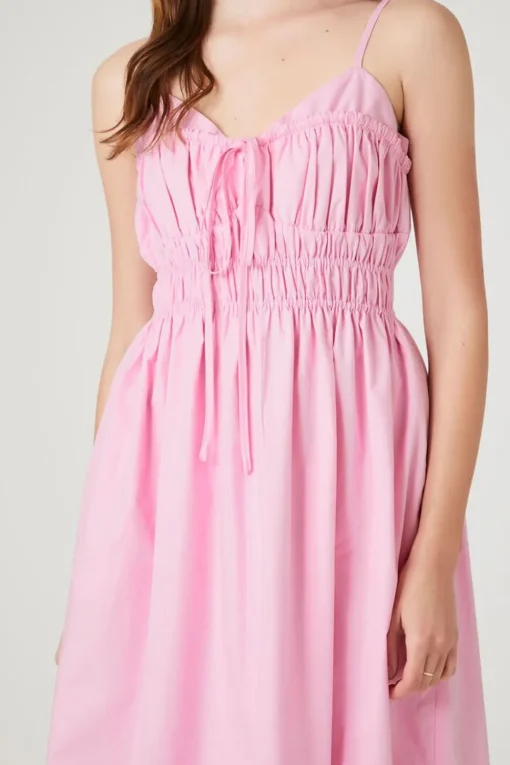 Shirred Poplin Midi Dress