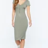 Short-Sleeve Button-Front Midi Dress