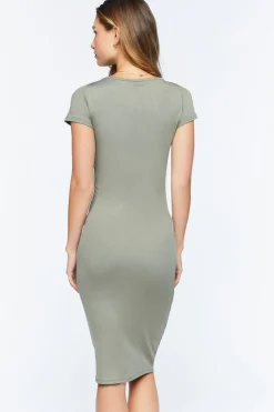 Short-Sleeve Button-Front Midi Dress