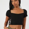 Short-Sleeve Sweater-Knit Crop Top