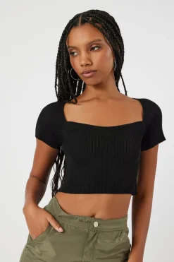 Short-Sleeve Sweater-Knit Crop Top