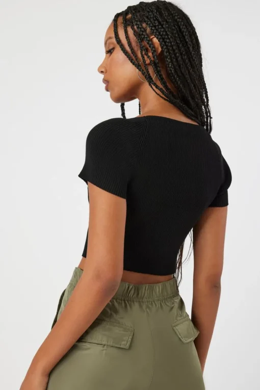 Short-Sleeve Sweater-Knit Crop Top