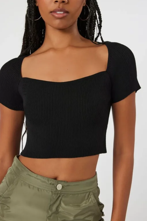 Short-Sleeve Sweater-Knit Crop Top