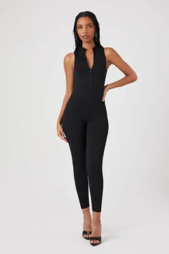 Sleeveless Half-Zip Fitted Jumpsuit