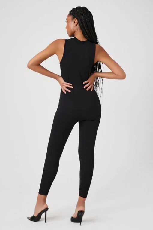 Sleeveless Half-Zip Fitted Jumpsuit