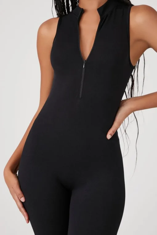 Sleeveless Half-Zip Fitted Jumpsuit