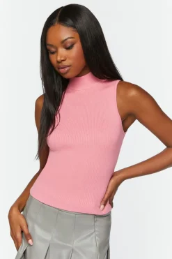 Sleeveless Mock Neck Sweater-Knit Top