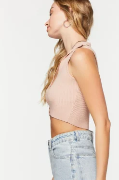 Sleeveless Sweater-Knit Crop Top