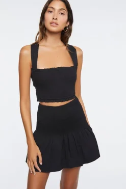 Smocked Crop Top & Drop-Waist Skirt