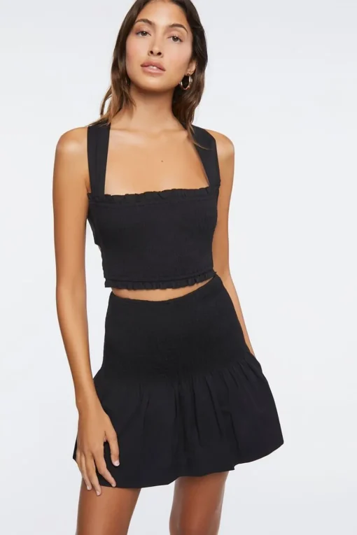Smocked Crop Top & Drop-Waist Skirt
