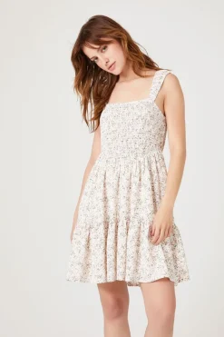 Smocked Floral Print Mini Dress
