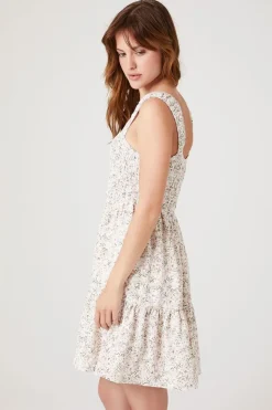Smocked Floral Print Mini Dress