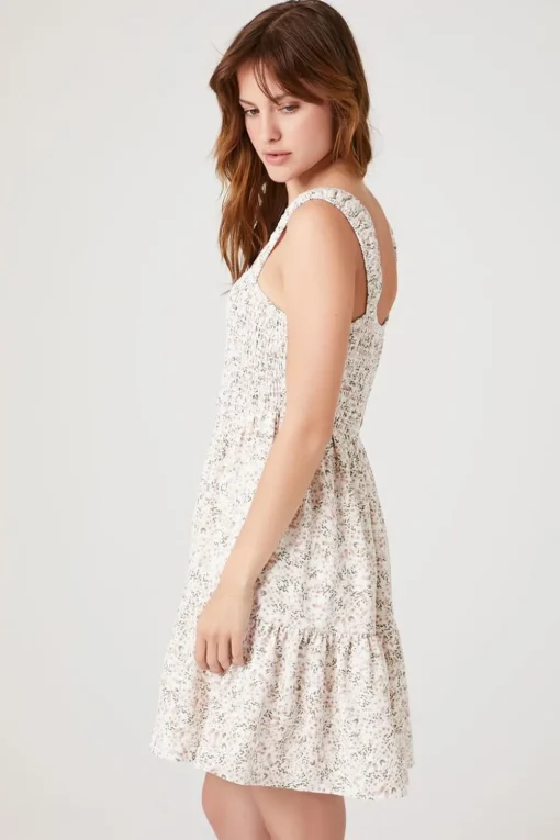 Smocked Floral Print Mini Dress