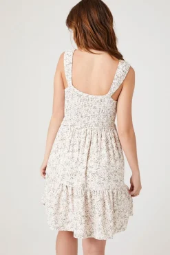 Smocked Floral Print Mini Dress