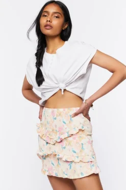 Smocked Floral Print Mini Skirt