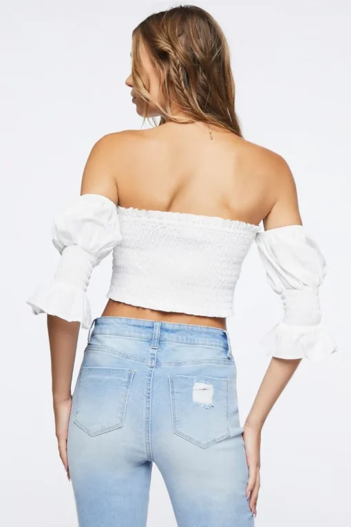 Smocked Off-The-Shoulder Crop Top
