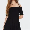 Smocked Open-Shoulder Mini Dress